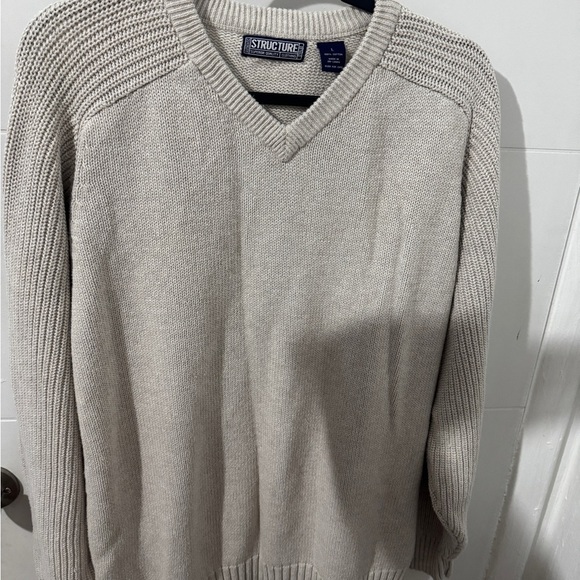 Structure Cream V-Neck Sweater Ribbed Knit SIZE -L - Picture 3 of 8